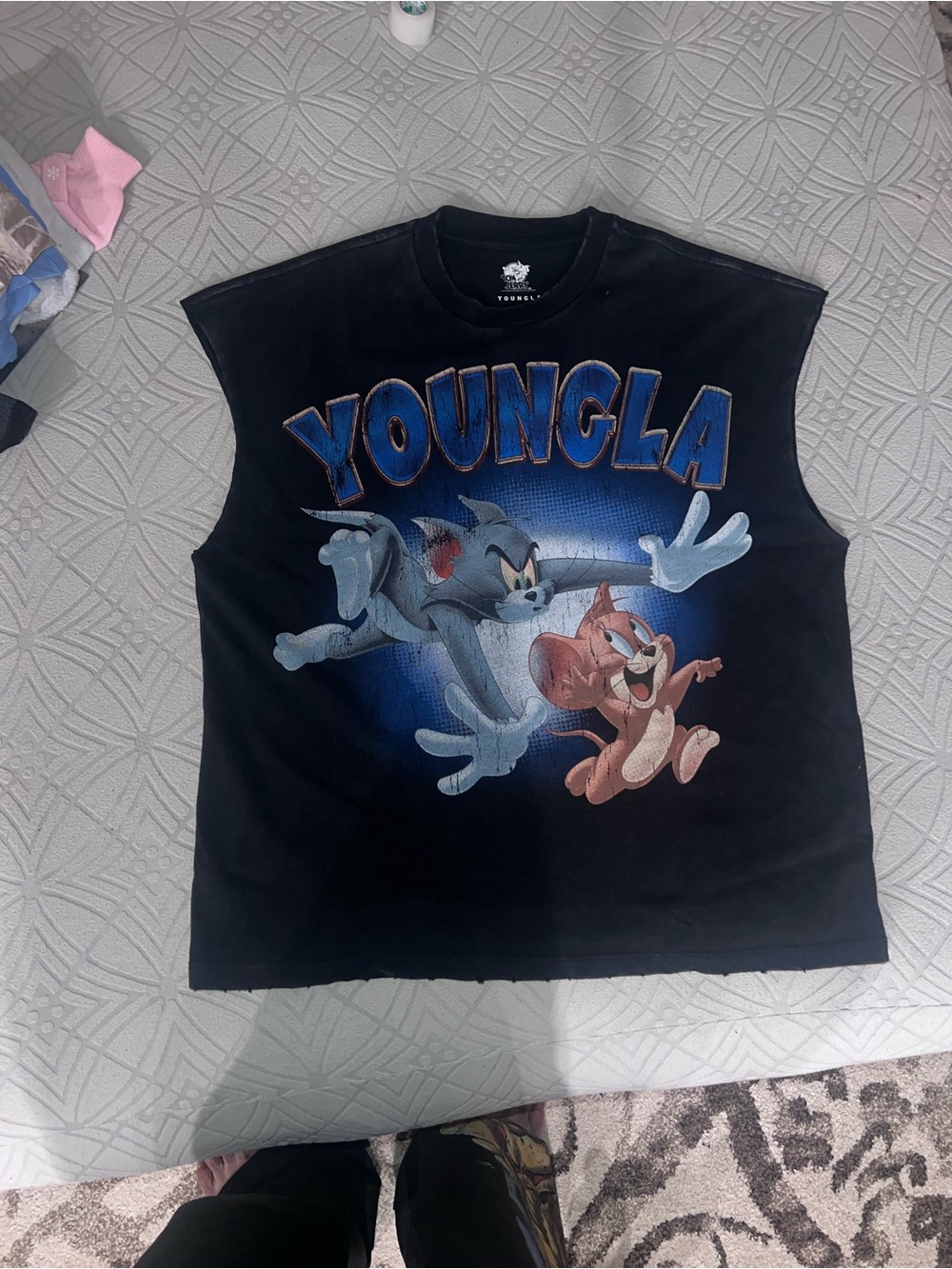 YoungLA tom&jerry distressed tee cut off ❗️size large